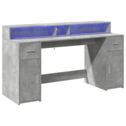 Berkfield Desk With Led Lights Concrete Grey 160X55X91 Cm Engineered Wood - thumbnail 3