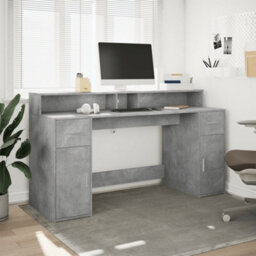 Berkfield Desk With Led Lights Concrete Grey 160X55X91 Cm Engineered Wood - thumbnail 4