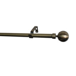 GoodHome Antiki Satin Antique Brass Effect Extendable Ball Single Curtain Pole Set, (L)2000mm-3300mm (Dia)19mm