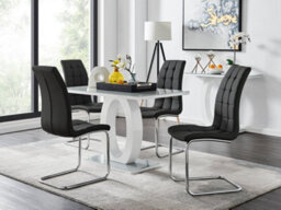 Furniturebox Giovani Rectangular 4 Seat White High Gloss Unique Halo Base Dining Table Grey Glass Top 4 Black Faux Leather Murano Chairs - thumbnail 1