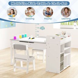 Costway Kids Active Play Art Table & Chairs Set W/ Paper Roll-Grey - thumbnail 5