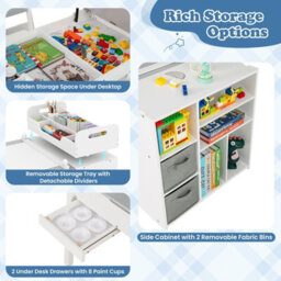 Costway Kids Active Play Art Table & Chairs Set W/ Paper Roll-Grey - thumbnail 4