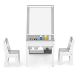 Costway Kids Active Play Art Table & Chairs Set W/ Paper Roll-Grey - thumbnail 1