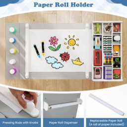 Costway Kids Active Play Art Table & Chairs Set W/ Paper Roll-Grey - thumbnail 3