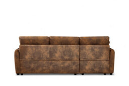 Corner Sofa Bed With Storage In Faux Leather Suede Brown 1C2 Sofabed - thumbnail 6