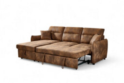 Corner Sofa Bed With Storage In Faux Leather Suede Brown 1C2 Sofabed - thumbnail 4