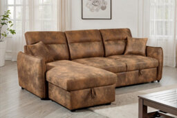 Corner Sofa Bed With Storage In Faux Leather Suede Brown 1C2 Sofabed