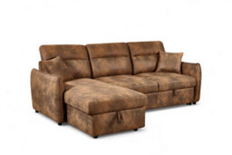 Corner Sofa Bed With Storage In Faux Leather Suede Brown 1C2 Sofabed - thumbnail 3