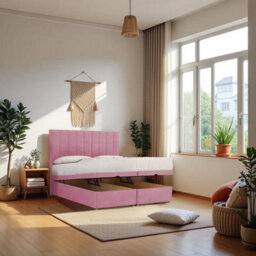"Knight Sleep Paris Ottoman Bed Pink Plush 2Ft6  With Mattress & 24""headboard - Small Single" - thumbnail 1