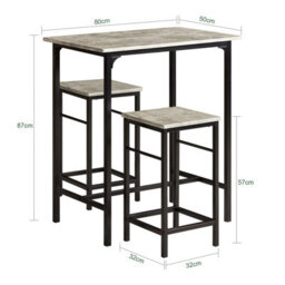 Sobuy Ogt10-Hg, Bar Set-1 Bar Table And 2 Stools, Home Kitchen Breakfast Bar Set Furniture Dining Set, Grey,w80Xd50Xh87 - thumbnail 3