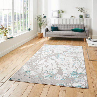 Grey Green Abstract Modern Easy To Clean Dining Room Rug-160Cm X 220Cm