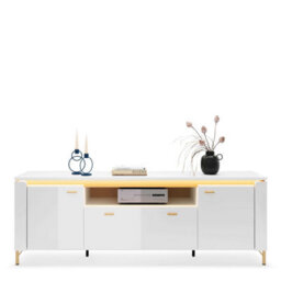 Wyld Haus Maribo White Gloss Tv Cabinet 2 Doors 1 Drawer Gold Metal Legs - thumbnail 4