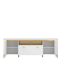 Wyld Haus Maribo White Gloss Tv Cabinet 2 Doors 1 Drawer Gold Metal Legs - thumbnail 3