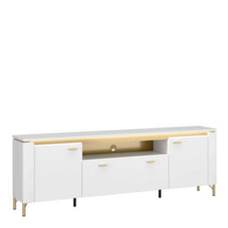 Wyld Haus Maribo White Gloss Tv Cabinet 2 Doors 1 Drawer Gold Metal Legs - thumbnail 2