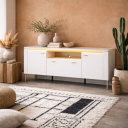 Wyld Haus Maribo White Gloss Tv Cabinet 2 Doors 1 Drawer Gold Metal Legs - thumbnail 1