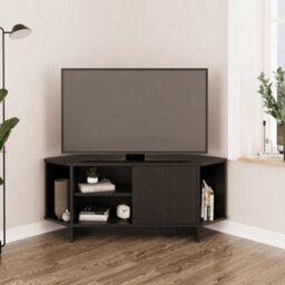 Teo Corner Tv Stand - Space-Saving Tv Unit For 43-48'' Tvs, Compact Media Console With Open Shelves & Cabinet (Black) - thumbnail 1