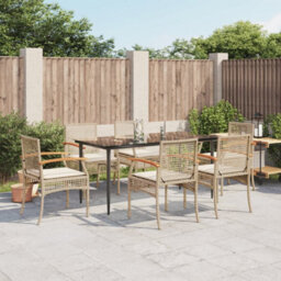 Berkfield 7 Piece Garden Dining Set With Cushions Beige Poly Rattan