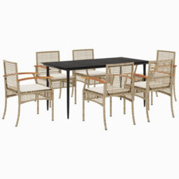 Berkfield 7 Piece Garden Dining Set With Cushions Beige Poly Rattan - thumbnail 2