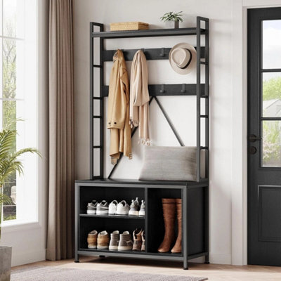 Hall Tree With Bench Shoe Storage,coat Rack With Shoe Bench Black - image 1
