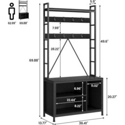 Hall Tree With Bench Shoe Storage,coat Rack With Shoe Bench Black - thumbnail 2