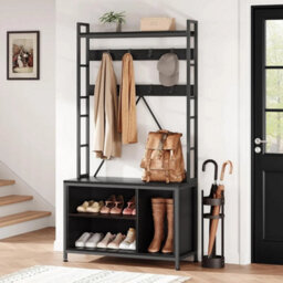 Hall Tree With Bench Shoe Storage,coat Rack With Shoe Bench Black - thumbnail 3