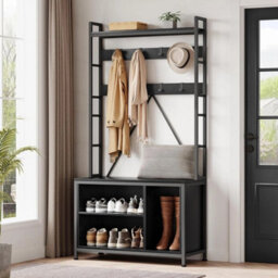Hall Tree With Bench Shoe Storage,coat Rack With Shoe Bench Black