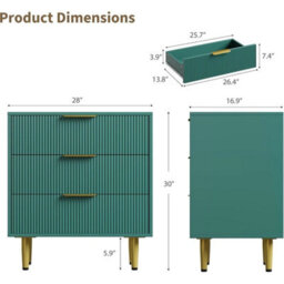 Green Modern Bedside Cabinet 3 Drawer Chest Table Nightstand Bedroom Storage Unit - thumbnail 2