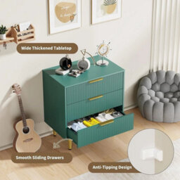 Green Modern Bedside Cabinet 3 Drawer Chest Table Nightstand Bedroom Storage Unit - thumbnail 4