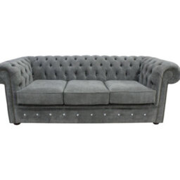 Chesterfield Crystal 3 Seater Sofa Keira Pewter Grey Fabric In Classic Style - thumbnail 1