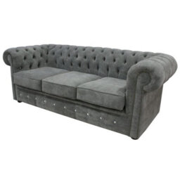 Chesterfield Crystal 3 Seater Sofa Keira Pewter Grey Fabric In Classic Style - thumbnail 5