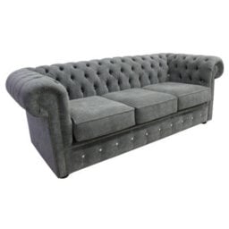 Chesterfield Crystal 3 Seater Sofa Keira Pewter Grey Fabric In Classic Style - thumbnail 3