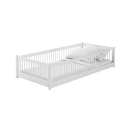 Arte White Wooden Pedro Eu Single Bed 90X200Cm - Low-Profile Montessori Bed With Protective Spindle Sides - thumbnail 2
