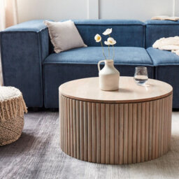 Wyld And Coco Mango Wood Co Coffee Table With Hidden Storage 70Cm Light Lacquered Finish - thumbnail 2
