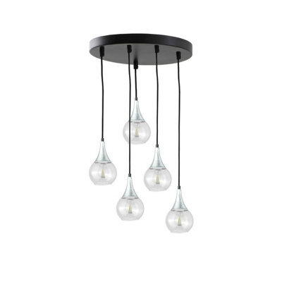 Luminosa Lighting Luminosa Lacrima Cluster Pendant Ceiling Light Black, Silver Transparent Glass Shade 5X E27 - image 1