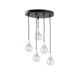 Luminosa Lighting Luminosa Lacrima Cluster Pendant Ceiling Light Black, Silver Transparent Glass Shade 5X E27 - thumbnail 1