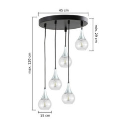 Luminosa Lighting Luminosa Lacrima Cluster Pendant Ceiling Light Black, Silver Transparent Glass Shade 5X E27 - thumbnail 2