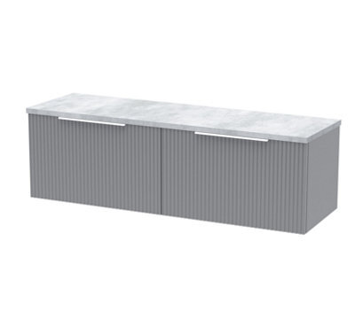 Hudson Reed Fluted Wall Hung 2-Drawer Vanity Unit & Bellato Grey Laminate Worktop, Counter Top Vanity Unit In Satin Grey, 1200mm - image 1