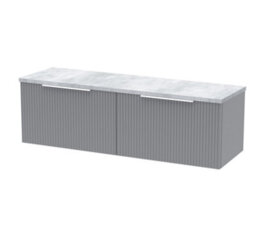 Hudson Reed Fluted Wall Hung 2-Drawer Vanity Unit & Bellato Grey Laminate Worktop, Counter Top Vanity Unit In Satin Grey, 1200mm - thumbnail 2