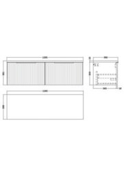 Hudson Reed Fluted Wall Hung 2-Drawer Vanity Unit & Bellato Grey Laminate Worktop, Counter Top Vanity Unit In Satin Grey, 1200mm - thumbnail 4