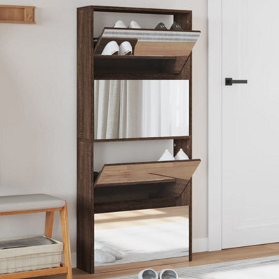 Berkfield Shoe Cabinet With Mirror 4-Layer Brown Oak 63X17X134 Cm - image 1