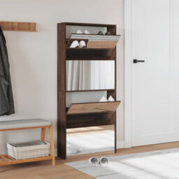 Berkfield Shoe Cabinet With Mirror 4-Layer Brown Oak 63X17X134 Cm - thumbnail 3
