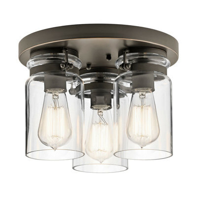 Stylish 3 Bulb Flush Mount Light For Low Ceilings In Brushed Nickel Finish