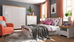 Impact Furniture King Size Bed Frame With Solid Wood 160Cm Euro Slats Headboard White And Oak Effect Scandi Holten - thumbnail 8
