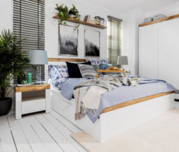 Impact Furniture King Size Bed Frame With Solid Wood 160Cm Euro Slats Headboard White And Oak Effect Scandi Holten - thumbnail 9