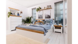 Impact Furniture King Size Bed Frame With Solid Wood 160Cm Euro Slats Headboard White And Oak Effect Scandi Holten - thumbnail 7
