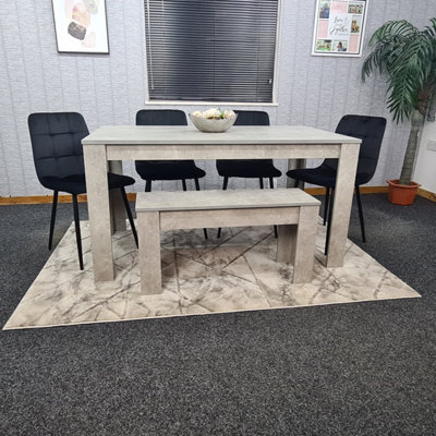 Kosy Koala Grey Kitchen Dining Table, 4 Black Tufted Velvet Chairs And 1 Bench Dining Set - image 1