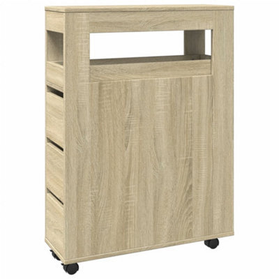 Berkfield Classic Narrow Bathroom Cabinet With Wheels Sonoma Oak Engineered Wood