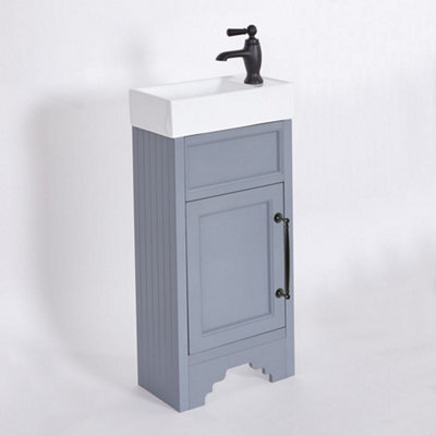 Homestylestore Light Grey 400mm Bathroom Vanity Unit With Basin And Black T Bar Handles - image 1