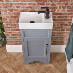 Homestylestore Light Grey 400mm Bathroom Vanity Unit With Basin And Black T Bar Handles - thumbnail 2