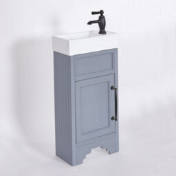 Homestylestore Light Grey 400mm Bathroom Vanity Unit With Basin And Black T Bar Handles - thumbnail 1
